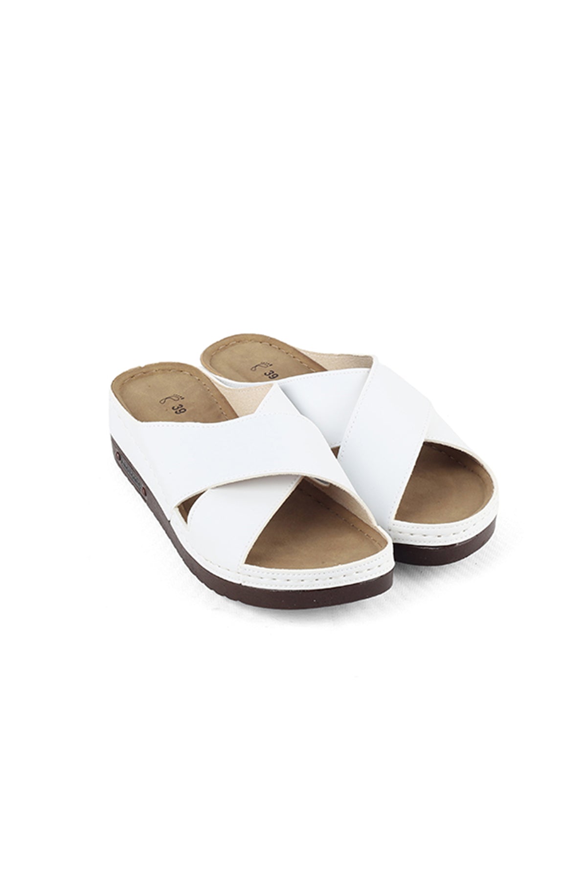 Kadın Ortopedik Çapraz Bant Beyaz Terlik