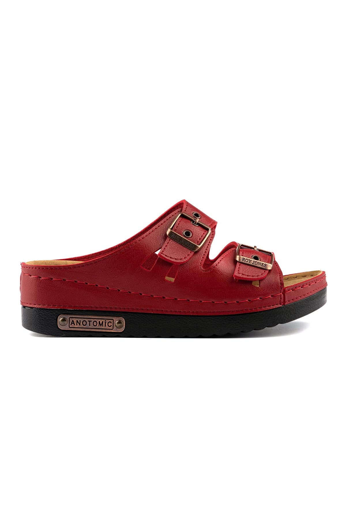 Kadın Ortopedik Tokalı Kırmızı Terlik