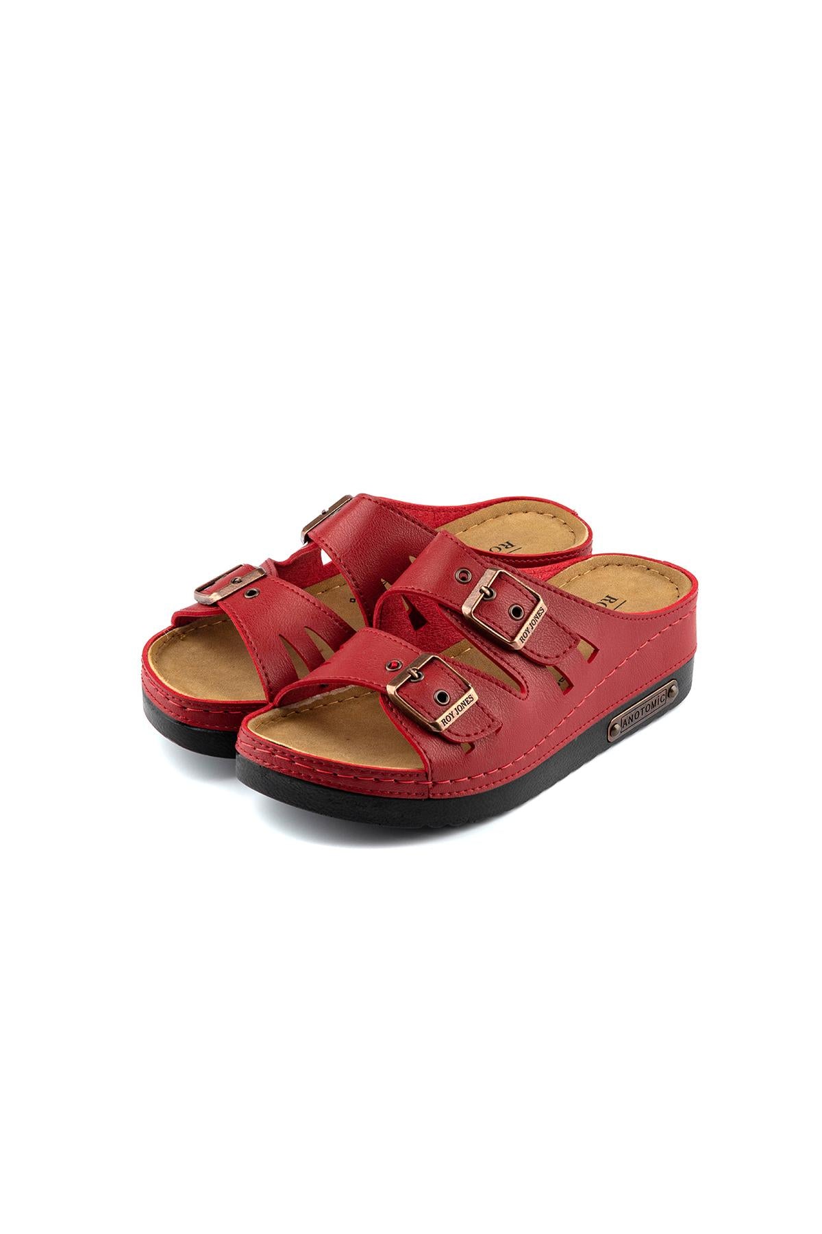 Kadın Ortopedik Tokalı Kırmızı Terlik