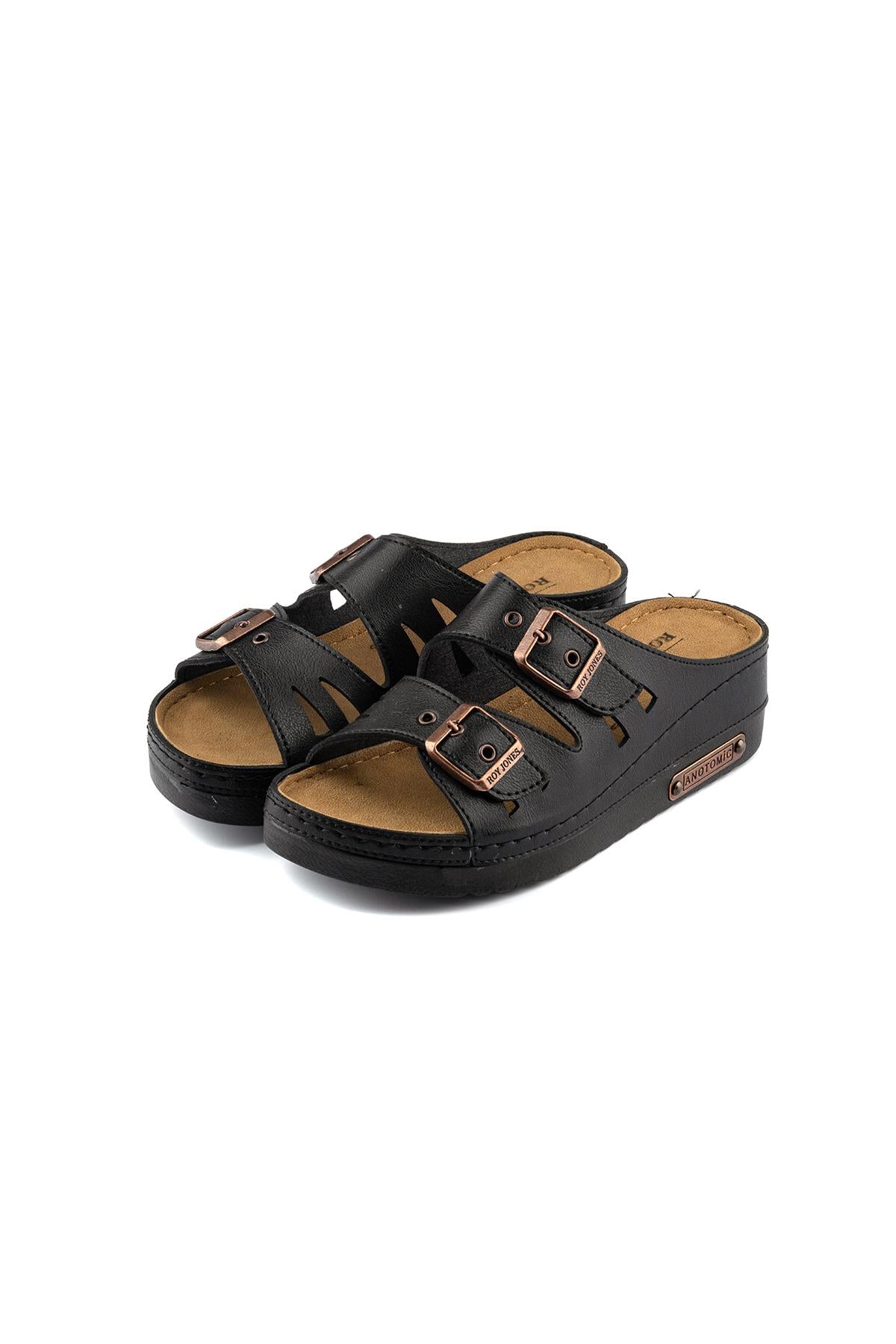 Kadın Ortopedik Tokalı Siyah Terlik