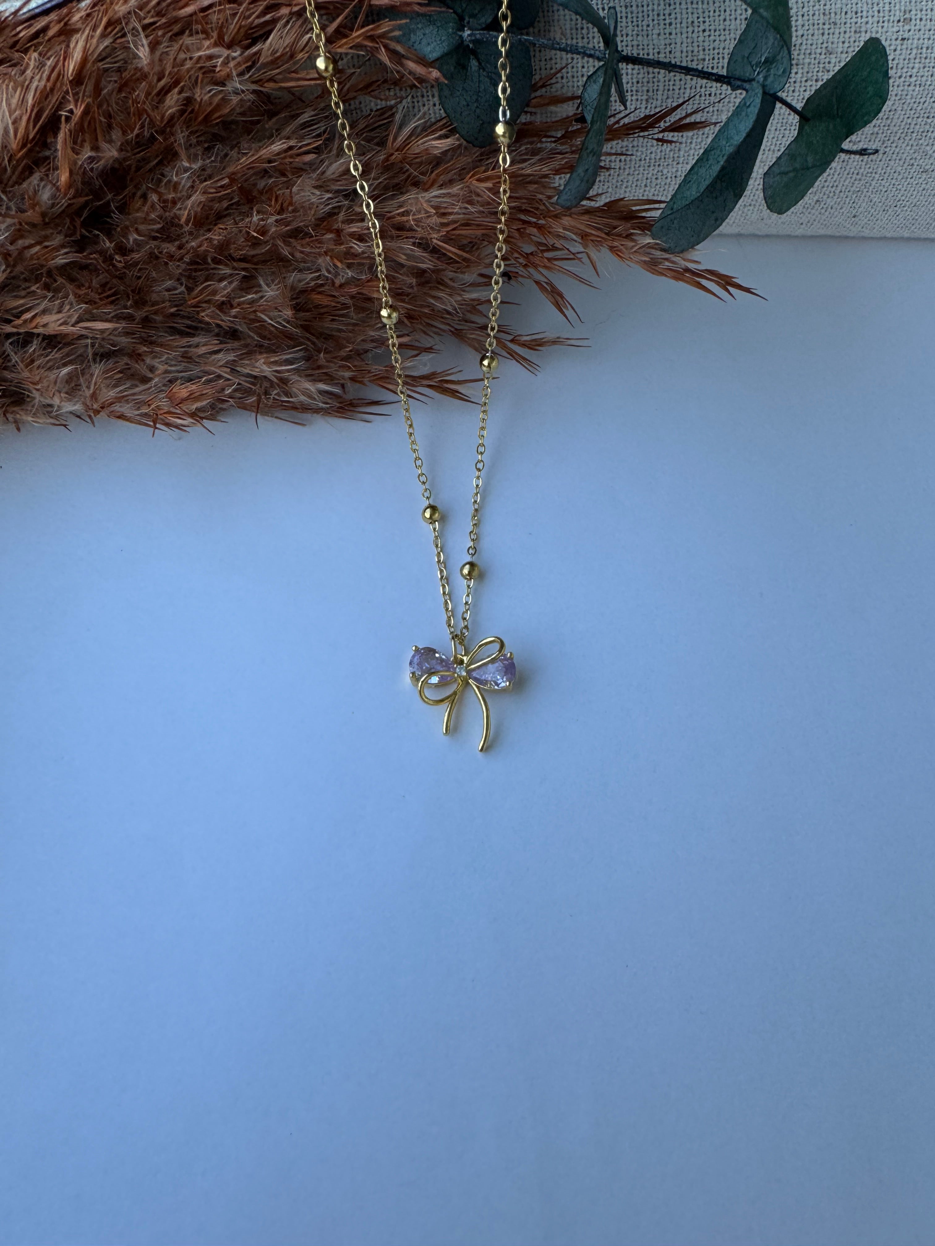 Fiyonk Lila Çelik Kolye